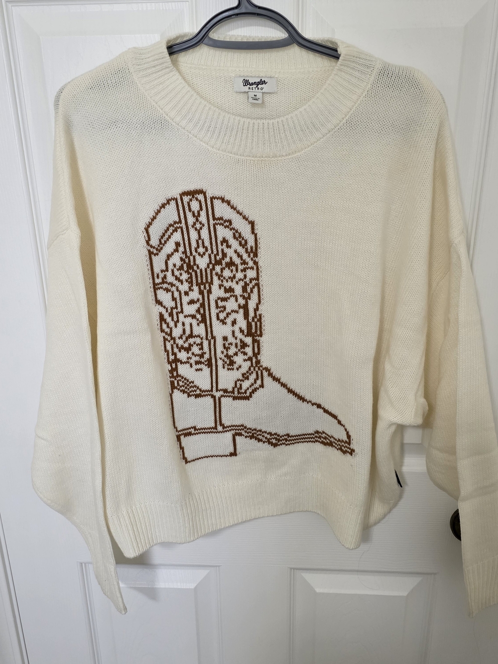 Wrangler Cream Sweater with Brown Cowboy Boot Motif